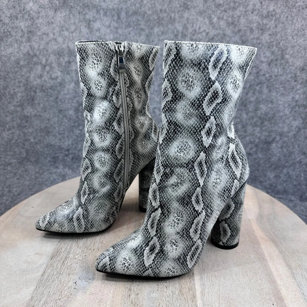Fashion Nova Womens 5.5M Grey Snakeskin Pointed Toe Heeled Ankle Booties